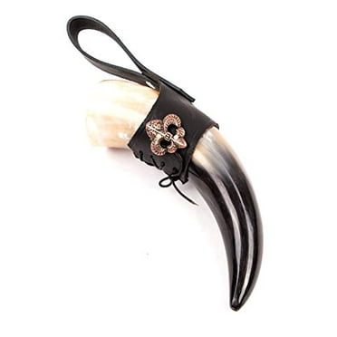 Mythrojan THE TOURNAMENT CHAMPION-Viking Drinking Horn with Black Leather Holder Mythrojan THE TOURNAMENT CHAMPION-Viking Drinking Horn with Black Leather Holder